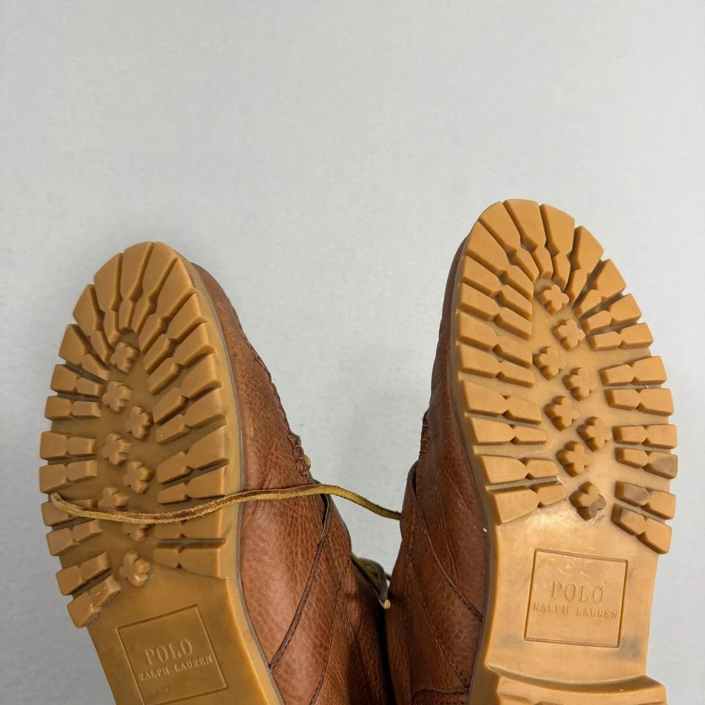 Polo Ralph Lauren Boots Mens 12 Brown Redmond-BO Leather Moc Toe Buckle Lug Sole